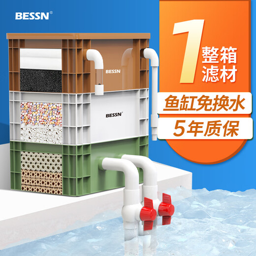 BESSN fish tank turnover box filter box filter trickle box filter box external upper filter complete set of fish pond water circulation system small 3-layer box + high-efficiency filter material set + water pump