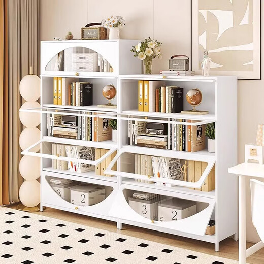 Yushili Steel Staubdichtes Bücherregal mit Glastüren Haushaltsaufbewahrungsschrank mehrschichtige bodengesteuertes Kinderbuchhandel Eisenschrank Weiß 5 Türen-Länge 600*Breite 350*Höhe 1695 mm