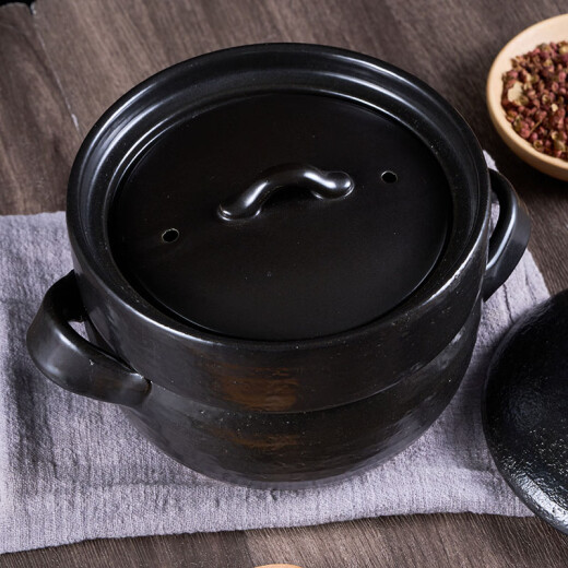 可可屋日本原装进口万古烧黑色双盖煮饭煲汤砂锅土锅陶瓷锅煮粥煲仔饭炖 14128-15241 小号2合 1.2L