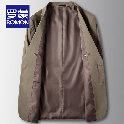 罗蒙（ROMON）华夫格休闲西服男士夏季轻奢商务单西中青年纯色单排扣西装外套男 灰色 180/XL