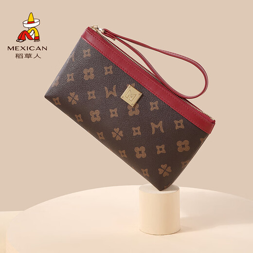 稻草人（MEXICAN）【新品】手包女时尚女款手机包小包包气质卡包妈妈款钱包精致手拿 棕_枣红