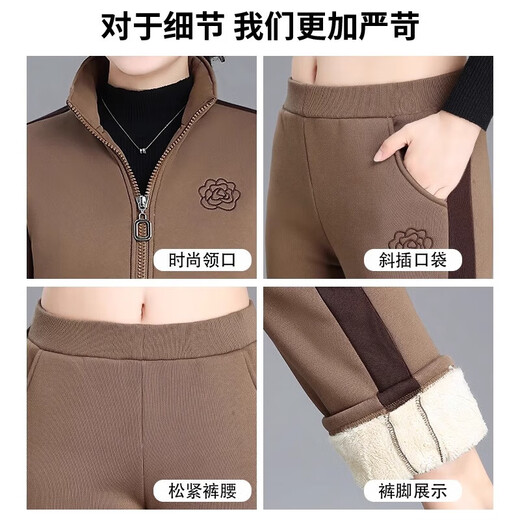 皮尔卡丹中老年女装运动套装女加绒加厚冬季大码中年妈妈装秋冬外套上衣 FQJnD3hj3hj9756 浅卡其 (春秋款 XLL (建议105斤以下)