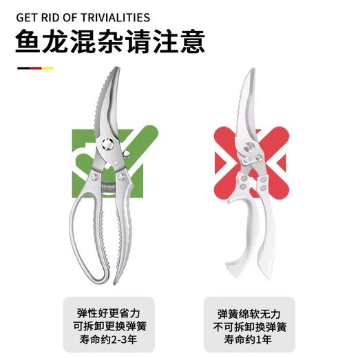 煦凛【德国】厨房剪刀强力鸡骨剪多功能家用不锈钢剪厨用剪鸡鸭鹅骨头 【德国精工】多功能强力鸡骨剪+全钢水果刀
