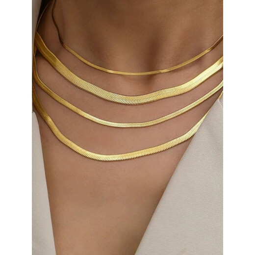 Fat Donglai same style 18k gold necklace snake bone chain snake bone plated 18K gold men and women Kendou same style European and American street in blade snake chain gold width 3mm long 40cm + 5cm extension