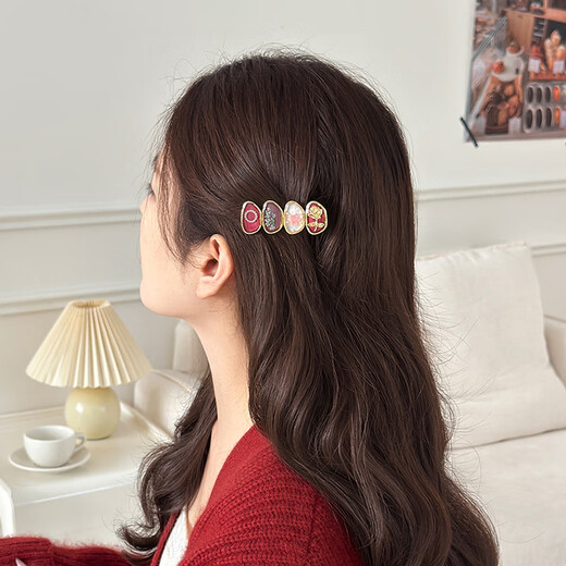 Chimera (CHIMERA) Retro Red Oil Drop Hairpin Side Clip Hairpin Side Clip Bangs Clip Hair Accessory Women's Headwear Girl's Birthday Gift