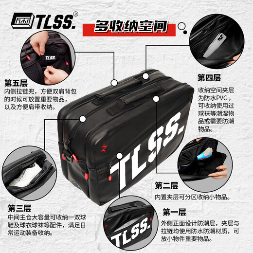 TLSS足球运动鞋包防水手提便携球鞋三合一装备包双肩背包手提斜挎包 黑虎纹#TBG11301-001
