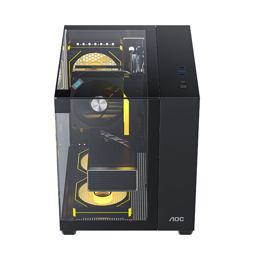 AOC星海CG389黑色 游戏电脑主机海景房机箱 三面玻璃/无立柱/支持MATX/5风扇位/3D立体全景/左右分仓