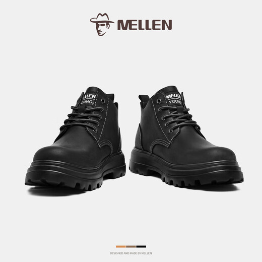 
Minglang MELLEN men's boots Martin boots winter versatile retro workwear couple's snow boots heightened outdoor mid-to-high top hiking shoes black 42