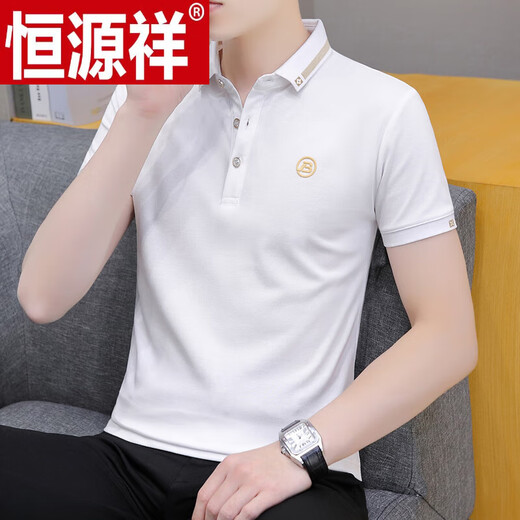恒源祥夏季男装polo衫潮流翻领男士短袖Tt恤高端有带领商务休闲青年上衣 纯全IQY686黑色 L 120-135斤