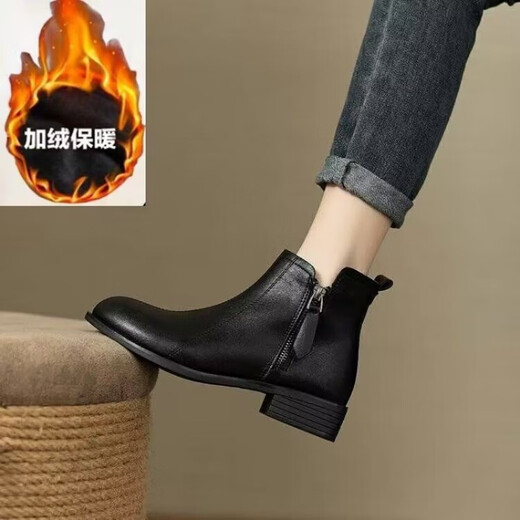 Woodpecker brand code break processing 2025 new British short pointed toe Martin boots side zipper short boots for women Chell black single 35
