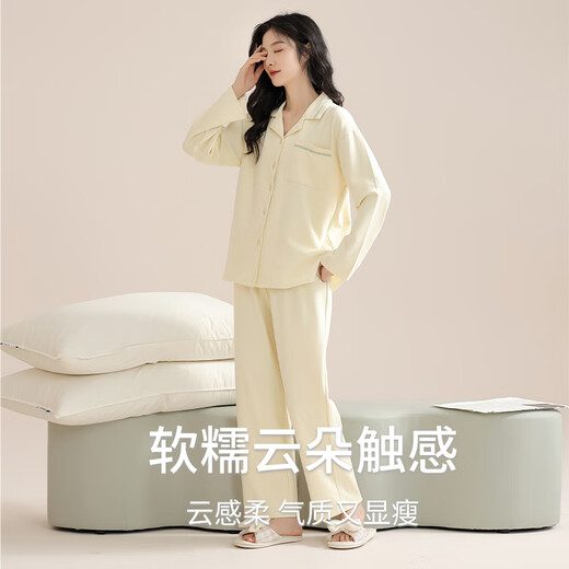 浪莎纯棉睡衣女春秋季2025新款长袖大码休闲薄款外穿少女生家居服套装 12811 L【适合100-120斤 】