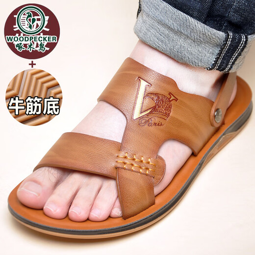 Spechts Sandalen Herren Sommer 2025 Neue Stil außen atmungsaktiven Ledersandalen Echte Leder-Pantoffeln Nicht-Schlupf-Rindfleisch-Sehnen-Sohle-Strandschuhe Sandalen Männer 6227 Khaki Rindfleisch Sehnen Sohle 42