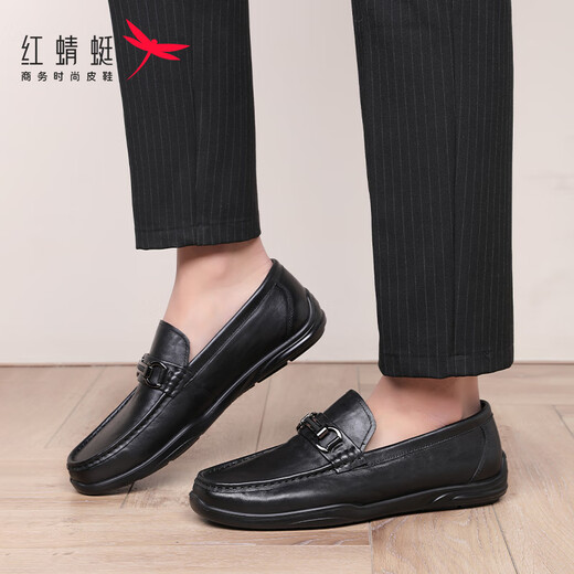 Red Dragonfly cowhide beanie shoes men's slip-on leather shoes men's business casual shoes men's loafers WTA240471 black 40