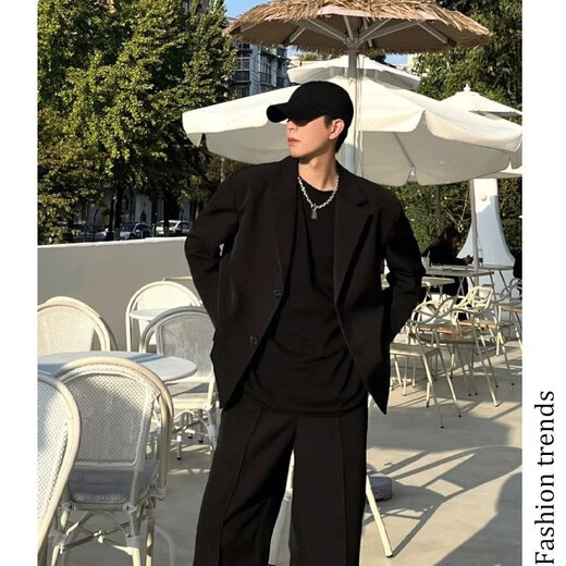 迪伽达 暗黑系小西装男士高级感外套垫肩宽松痞帅韩版潮流休闲西服 ORH-W05黑色 2XL