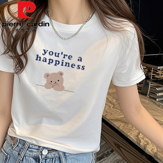 Pierre Cardin (Pierre Cardin) Schulter-T-Shirt für Frauen kurzärmelige INS Trendy Summer Wear 2025 Neues reines Baumwoll-T-Shirt Kurzes Hemd Kleine Top kleine Frauenkleidung Ke693 Weiß M.