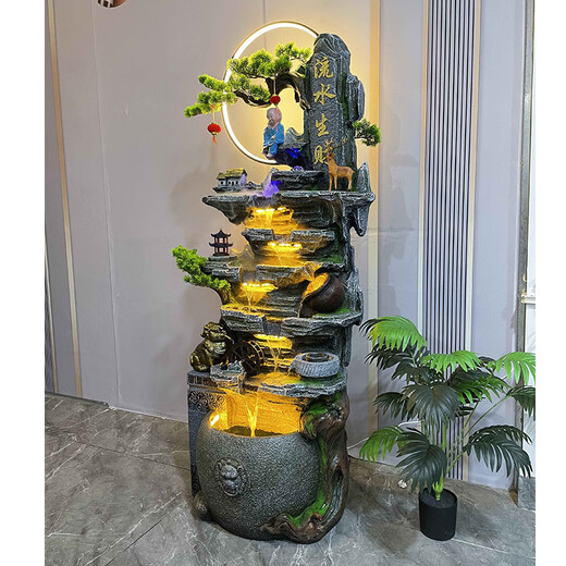 流水生财摆件客厅自动循环假山水景观美容院装饰公司开业盆景 6625大号 高172CM