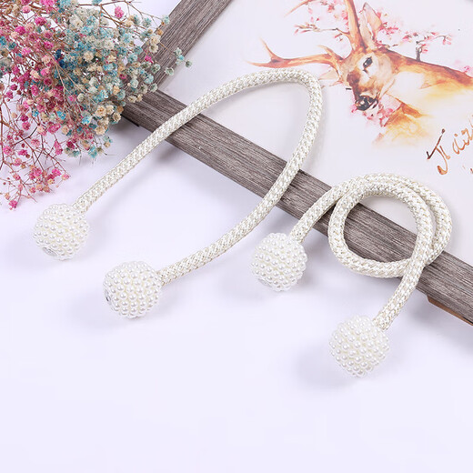 Curtain straps, one pair, ropes, curtain buckles, buckle straps, bed curtain storage ropes, magnetic pearls, no need to punch holes, curtain straps - beige, 1 pair, 2 pieces, no Specifications