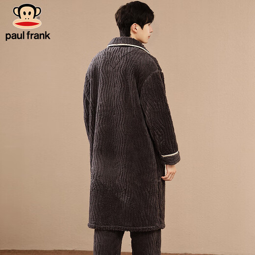 PAUL FRANK Big Mouth Monkey solid color couple pajamas men's winter coral velvet thickened long flannel home clothes women's nightgown set