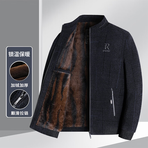 Chenille Velvet Jacket Dad's Winter Middle-aged and Elderly Cotton Clothes Men's Thickened Grandpa Jacket for the Elderly Black R Label Lapel Velvet Thickening 175 Recommended 95-115 Jin Jin equals 0.5 kg