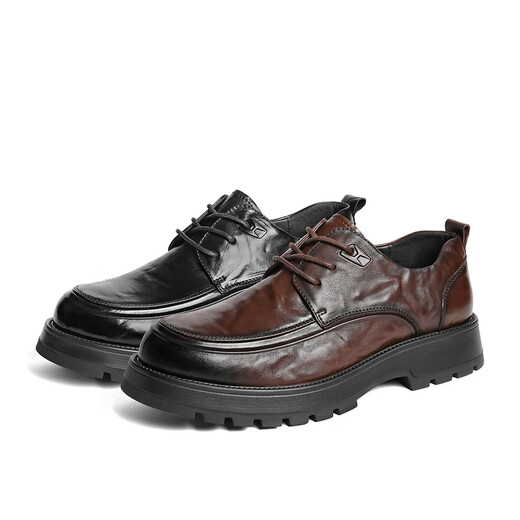 Belle men's shoes commuting business leather shoes pleated cowhide leather comfortable thick sole formal shoes A1422AM4 [pre-sale] black - single 42 (260mm)