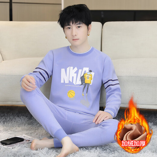 柏乐迪男孩保暖内衣套装初中学生加绒加厚棉毛衫青少年大童冬季秋衣秋裤 683卡其（上衣+裤子）加绒加厚 180 3XL 135-150斤左右