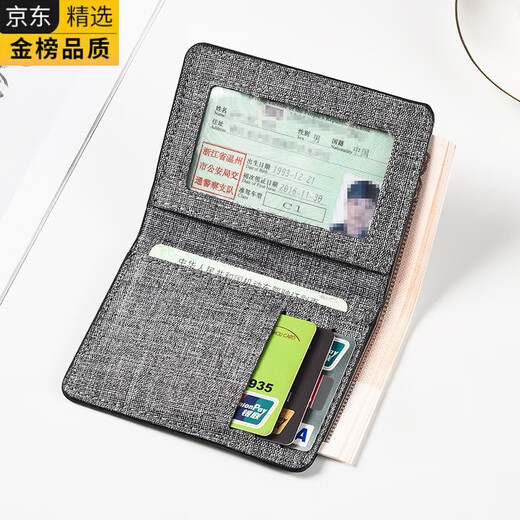 
GIOIO Japan imported quality canvas mini short wallet men's driver's license card bag integrated with small and simple student dark blue