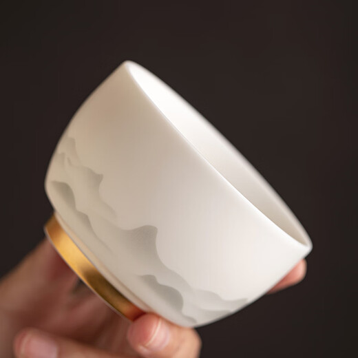 Gold inlaid jade mutton fat jade porcelain household ceramic tea cup master cup tea bowl kung fu tea set gift box Yunshan master cup