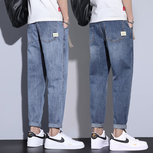 JEANSWEST jeans men 2025 spring and summer new loose straight tapered men nine-point all-match casual Harren long pants men 806 light blue size 33