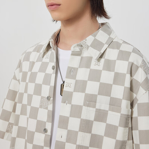 CABBEEN [chessboard] The same denim short-sleeved shirt for shopping malls for men 2024 summer new loose trendy brand shirt off white 12 L /175/50