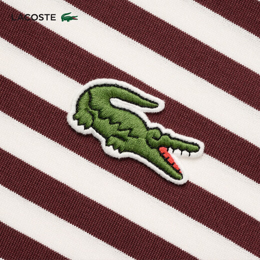 Lacoste French Crocodile Women's Clothing 24 Autumn New Round Neck Fashion Fashion Stripe Camiseta de manga larga TF9207 Iby /Crimson Red 34 /155