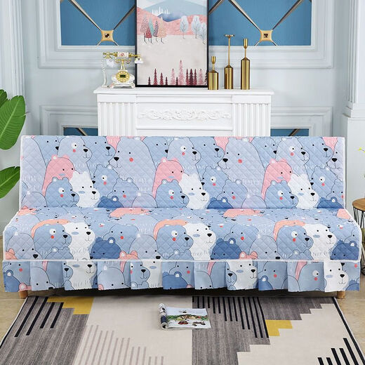 Xuxian full-cover sofa cushion foldable sofa bed cover four-season universal non-slip sofa cover simple dual-purpose without armrests striped beige 1.2 meters long 1.5 meters wide