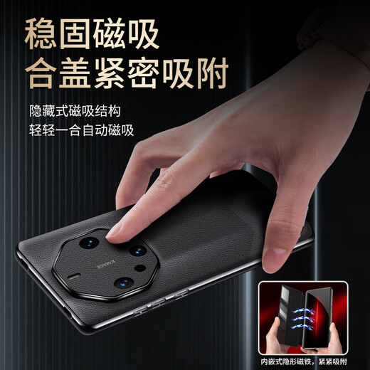 
TWICEVERSE Huawei Mate60RS Extraordinary Master Mobile Phone Case Leather Magnetic Smart Window Flip Fully Pack Anti-fall 60RS Ultra-thin Protective Case Business Style Men and Women Black [Solid Color] Huawei Mate60RS Extraordinary Master Edition