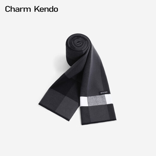 Charm Kendo男士围巾男秋冬新款百搭防寒保暖轻奢高档围脖新年生日礼物送男生 黑灰送男朋友实用老公