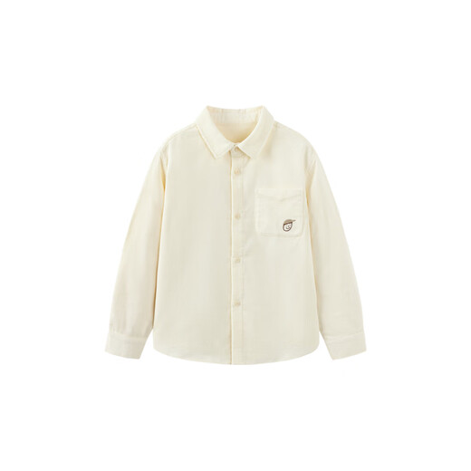 Mini Balabala, the same style in the mall, boys' pure cotton corduroy spring new retro long-sleeved shirt, milk white 10504 140 cm