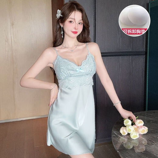 睡裙女夏季吊带冰丝2025新款夏天带胸垫性感睡衣纯欲风家居服 JS_9226#吊带裙 豆沙 带活动胸 M码适合80-100斤