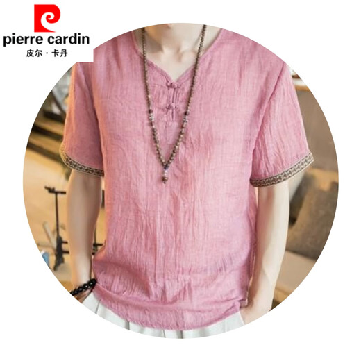 Pierre Cardin T-shirt en lin brodé pour hommes chinois de style chinois pour hommes à manches courtes à manches courtes de grande taille et en lin 686 noir 3xl noir 3xl