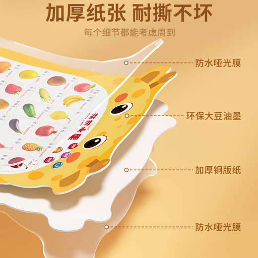 奕思瑞婴幼儿有声早教挂图拼音识字挂图数字看图识物点读发声儿童玩具 1张【认识动物】