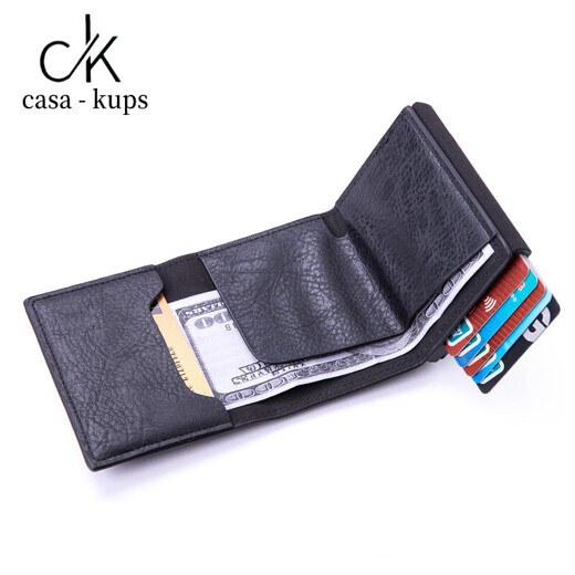 Casa-kups portefeuille en cuir authentique Nouveau sac de carte carte carte Boîte de cartes anti-Theff Brush Men and Women Ultra-Thin Id sac métal grande capacité apparaît automatiquement