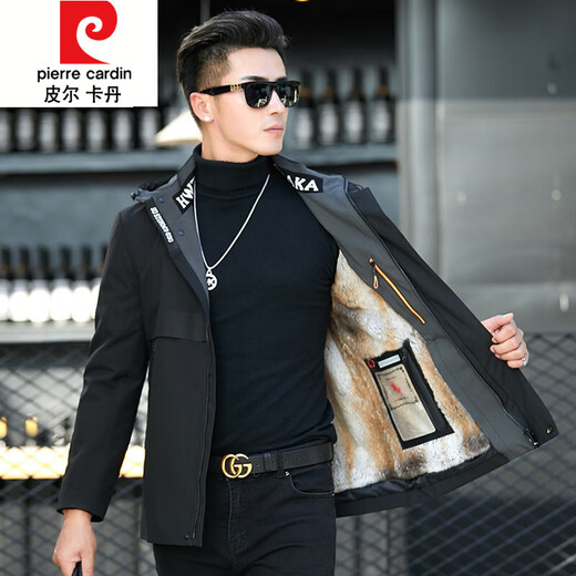 Pierre Cardin Haining new parka fur one-piece men's short mink lining mink nickel fur coat 211 black (gold lining) M 48 (100~120Jin Jin is equal to 0.5 kg)