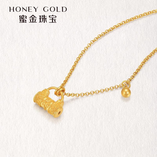 HONEYGOLD 蜜金珠宝黄金项链足金古法手工金素花锁包套链HGC1381工费320元/件 7.65g 45＋2cm