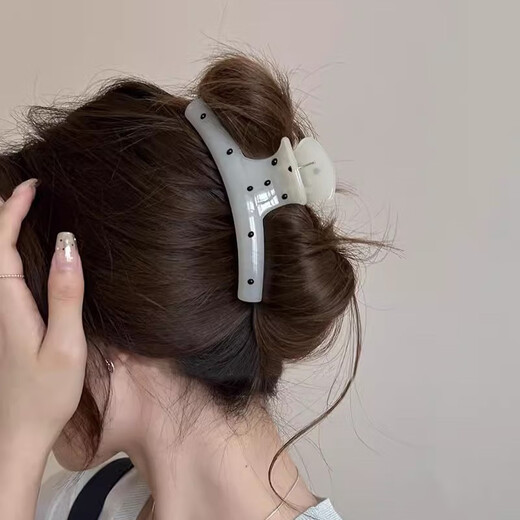 Sakura fi französischer Polka Punkt Großes Acetat Rückenkopf Haarnadel für Frauen 2024 Neues High-End-Sinn für das Temperament Hai Haartuppe Weiß gebogen