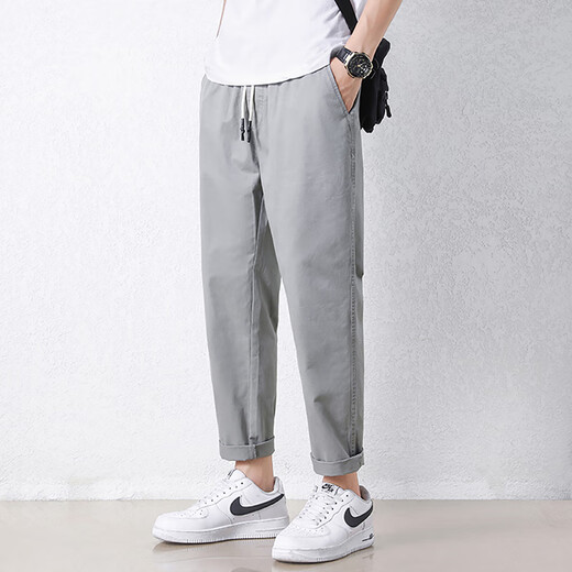 Jewish casual pants for men in summer new loose ice silk straight sports nine-point pants for men conical Korean style trendy trousers 9904 deep khaki + 9904 cement grey 4XL