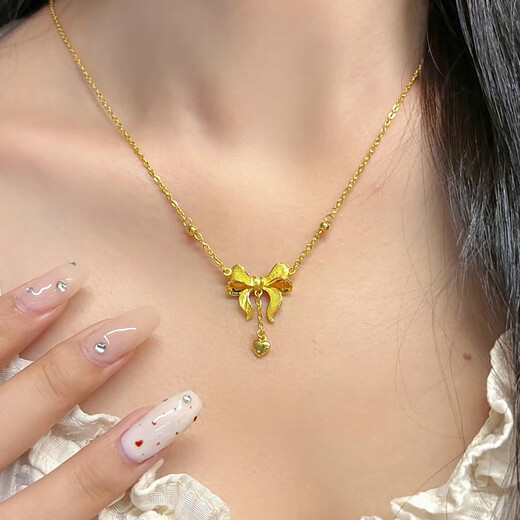 Fat Donglai's same style as the fugitive princess K gold pendant gold-plated silver bow gold necklace female love pendant clavicle bow pendant necklace