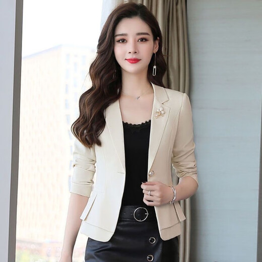 Woodpecker with skirt short small suit for women 2025 spring and autumn new slim waist professional suit small man jacket formal black L recommended 110-120 Jin Jin equals 0.5 kg