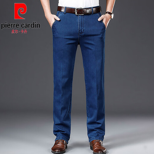 Pier Cardin Light Luxury High-End High-Wist-End Jeans para hombres en verano Floje elástico de mediana edad y anciano Padrada informal de pantalones rectos delgados 3892 Modelos negros 29