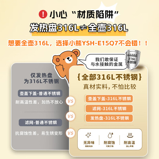 Bear Health Pot Tea Maker Kettle Tea Kettle 316L Stainless Steel Multi-section Insulation Mini Glass Flower Teapot Electric Kettle 1.5L YSH-E15Q7 with filter