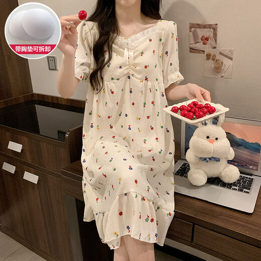 
Cat Man (MiiOW) nightgown with chest pad for women in summer pure cotton short sleeves 2024 new cartoon cute Yugui dog large size pajamas home clothes QS-9871# blue Pacha dog [removable chest pad M [recommended weight 80-100 Jin [Jin equals 0.5 kg]]