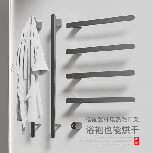 德希顿7031暗装电热毛巾架智能碳纤维加热烘干嵌入式竖杆浴巾架铜置物架 3+1杆-白色【定时/调温】