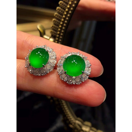 DRJEFUN natural ice Zhengyang green jade earrings 925 inlaid earrings Burmese a goods egg face full green earrings women jade earrings