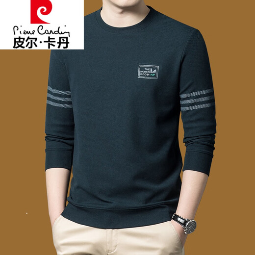 皮尔卡丹（pierre cardin）圆领卫衣男春秋新款长袖t恤休闲打底衫男装上衣针织 833卡其色【长袖】 薄款 M 165建议100-120斤